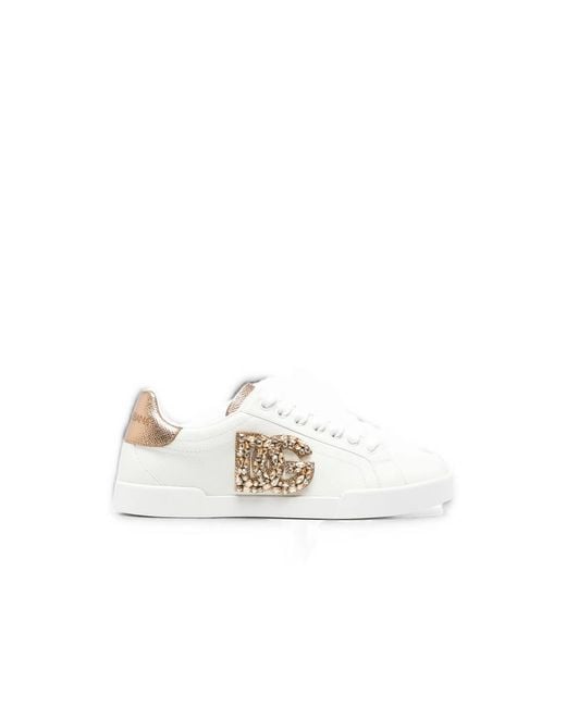 Dolce & Gabbana White Crystal-Embellished Dg Logo Sneakers