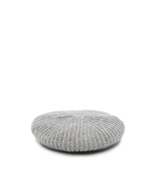 Miu Miu Gray Logo-Embroidered Ribbed-Knit Beret