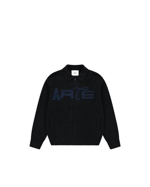 Arte' Black Logo-Embroidered Zip-Up Cardigan for men