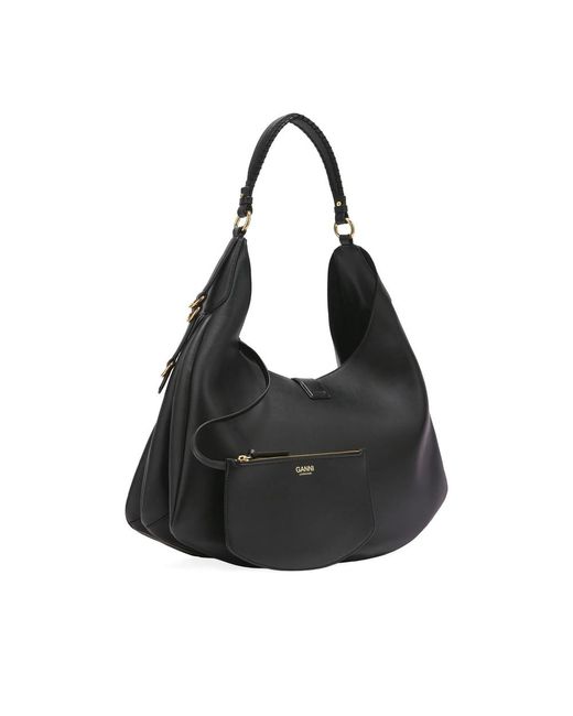 Ganni Black Detailed-Hardware Shoulder Bag
