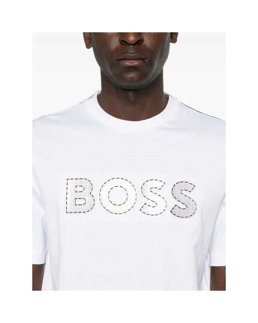 Boss White C-Thompson Logo-Patch T-Shirt for men