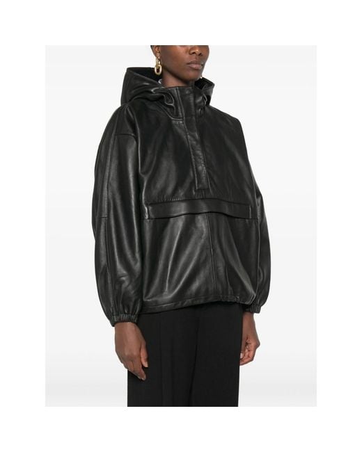 Rohe Black Hooded Leather Jacket