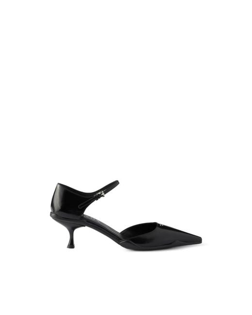 Prada Black Brushed-Leather D'Orsay Pumps