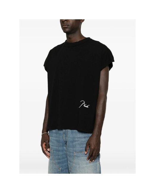 Rhude Black Logo-Embroidered Cap-Sleeve T-Shirt for men