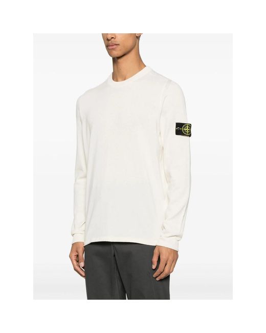 Stone Island White Round-Neck Knitwear for men