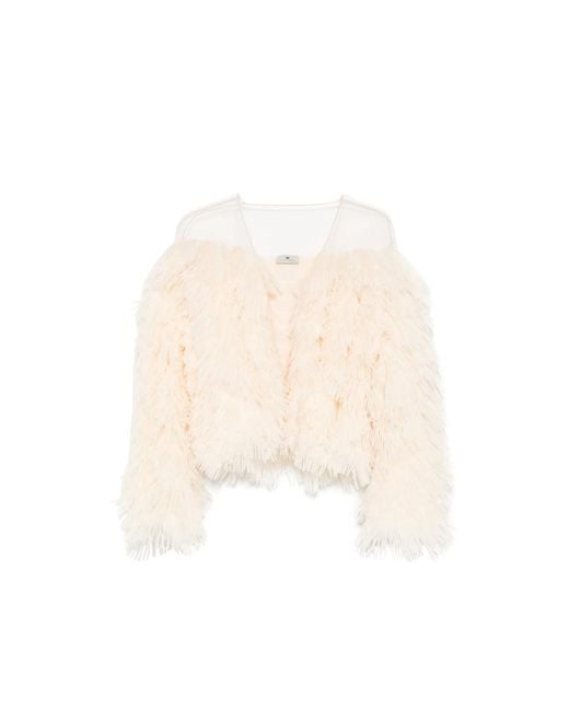 Elisabetta Franchi Natural Jacket With Tulle Yoke