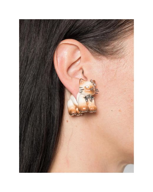 YVMIN Brown Split Kitten Crystal-Embellished Earrings
