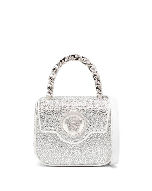 Versace White La Medusa Crystal-embellished Mini Bag