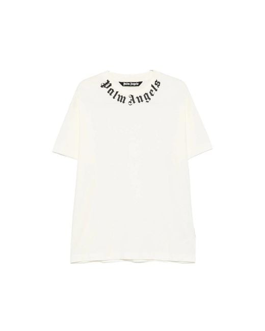Palm Angels White Neck Logo Printed T-Shirt for men