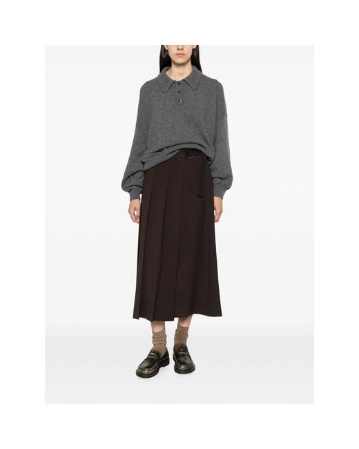 Lisa Yang Gray Etta Button-Fastening Polo-Collar Sweater