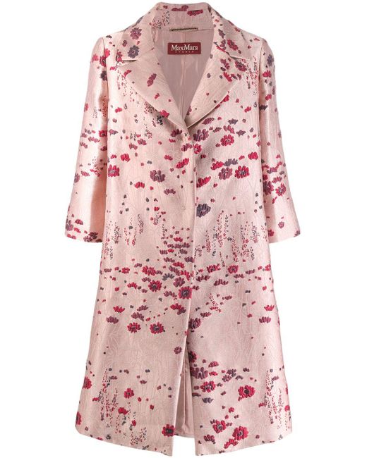 Max Mara Pink Floral Jacquard Coat
