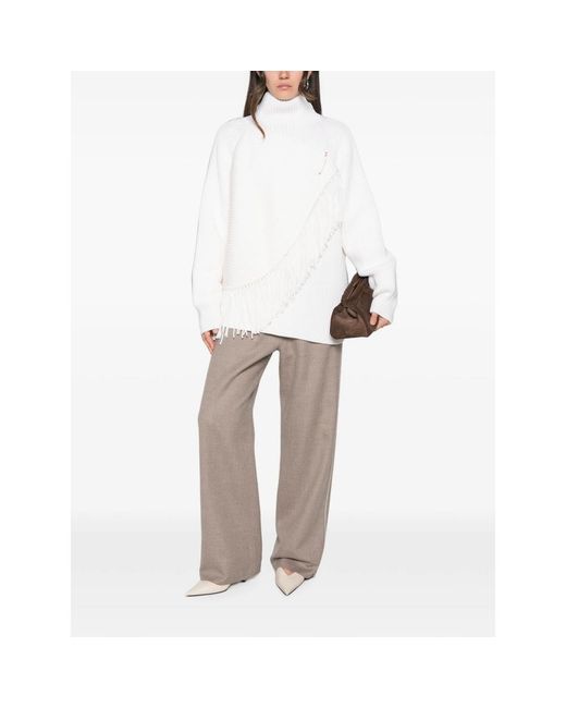 Carven White Fringed High-Neck Knit