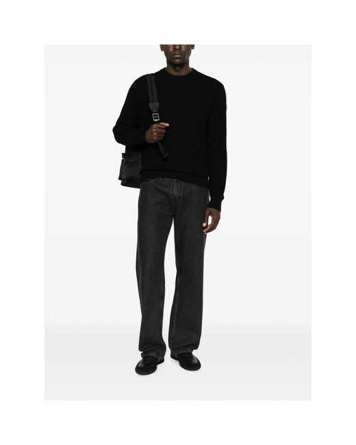 Moncler Black Logo-Patch Waffle-Knit Sweater for men