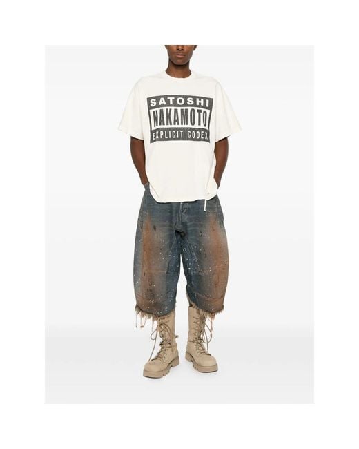 Satoshi Nakamoto Gray Paint-Splatter Distressed Bermuda Shorts for men