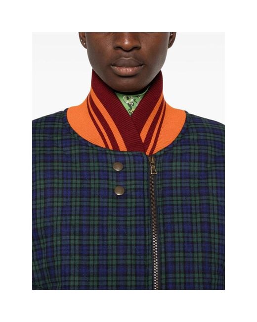 Dries Van Noten Blue Valdi Quilted Checked Bomber Jacket