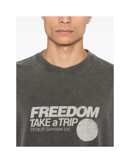 7 For All Mankind Gray Graphic-Print Crew-Neck T-Shirt for men