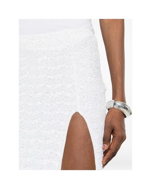 Oseree White Skirt Pearl Sequin