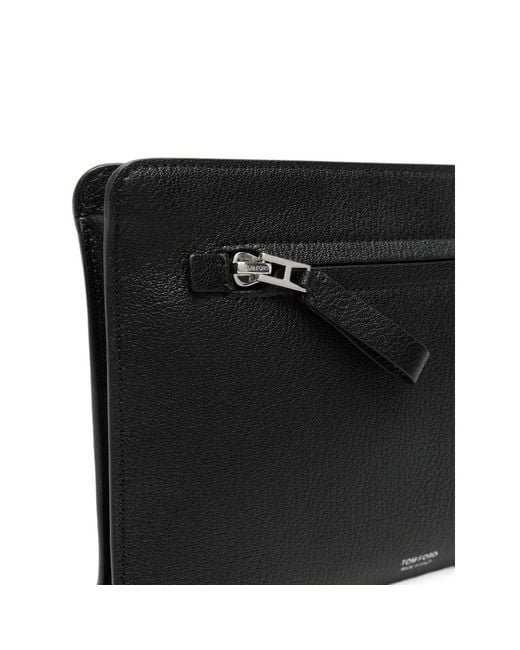 Tom Ford Black Grained Leather Clutch Bag for men