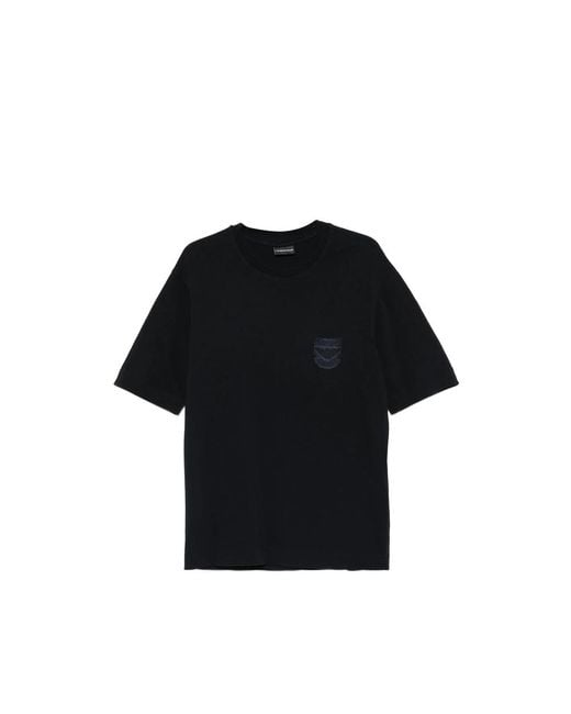 Emporio Armani Black Crew-Neck Logo-Appliqué T-Shirt for men