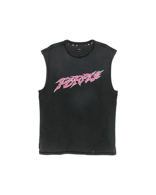 Purple Brand Black Graphic-Print Distressed T-Shirt for men