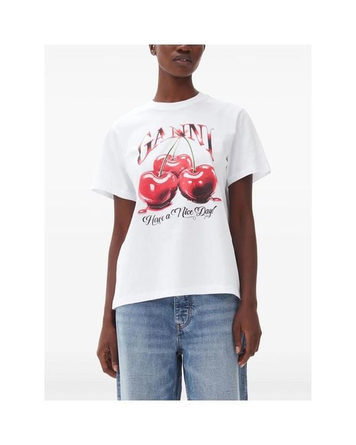 Ganni Red Basic Jersey Cherry Relaxed T-Shirt