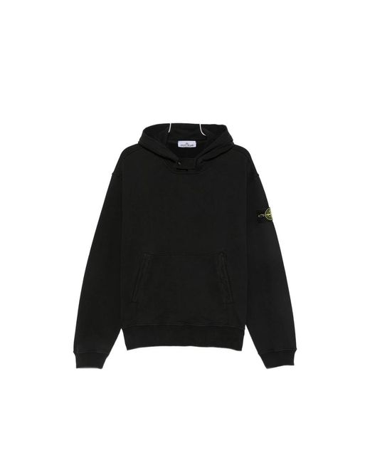 Stone Island Black Logo-Patch Pouch-Pocket Hoodie for men