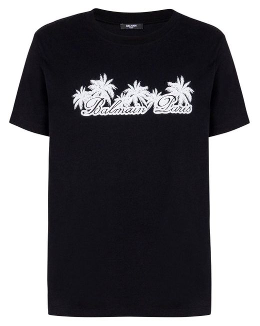 Balmain Black Palm-Print Cotton T-Shirt for men