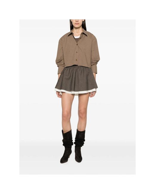 ELEH Brown Cropped Checked Shirt