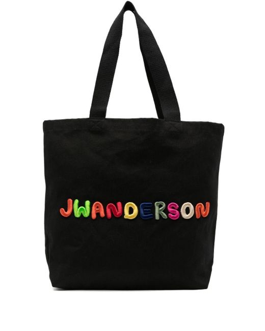 J.W. Anderson Black Logo-Embroidered Cotton Tote Bag