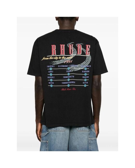 Rhude Black Graphic-Print T-Shirt for men