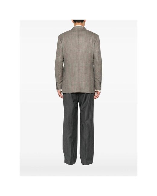 Reveres 1949 Brown Prince Of Wales Check Single-Breasted Blazer for men