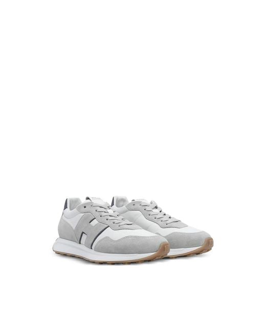 Hogan White H601 Logo-Patch Leather Sneakers for men