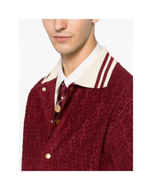 Drole de Monsieur Red Monogram-Jacquard Striped-Collar Shirt for men