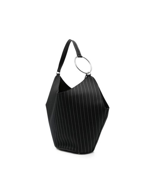 Dondup Black Pinstripe-Pattern Ring-Handle Tote Bag
