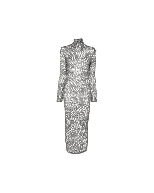Dondup Brown Open-Knit Long-Sleeved Midi Dress
