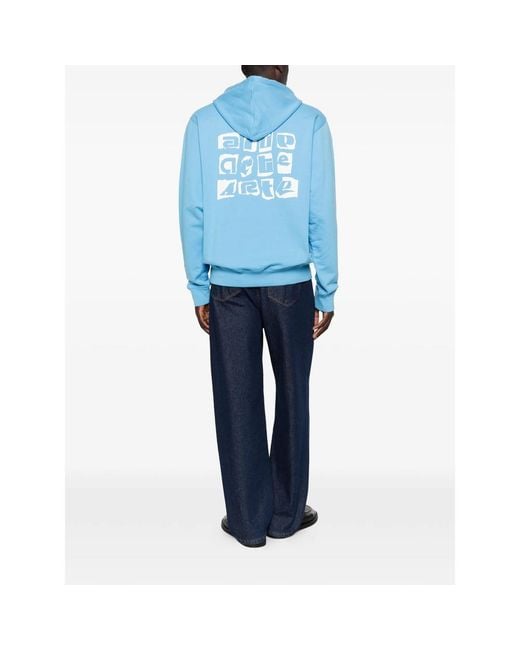 Arte' Blue Long-Sleeve Logo-Print Hoodie for men