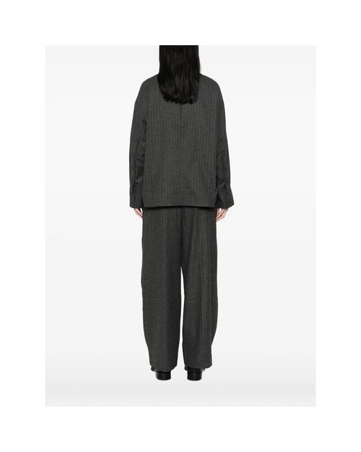 LA PISCINE Gray Pinstripe-Pattern High-Neck Blouse