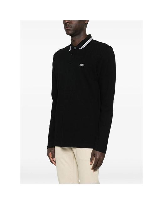 Boss Black Long-Sleeved Cotton Piqué Polo Shirt for men