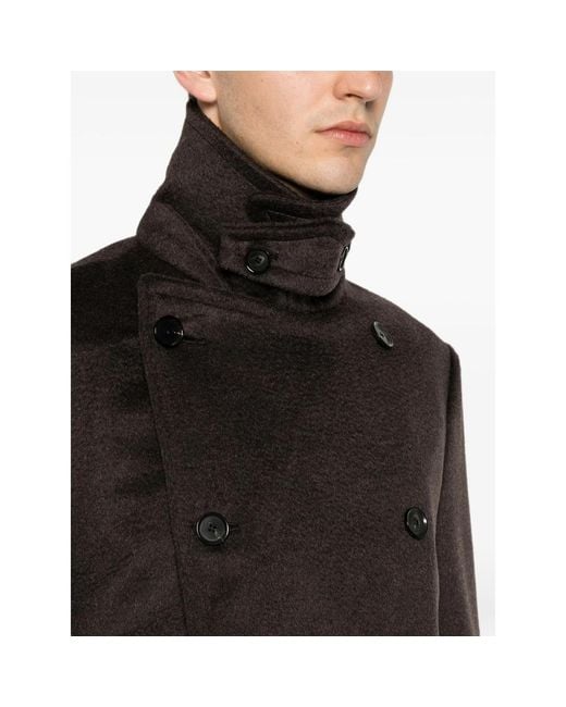 Caruso Brown Corsaro Double-Breasted Buttoned Coat for men