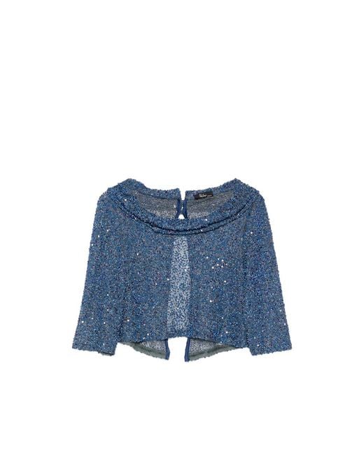 Fely Campo Blue Sequin Embellished Blouse
