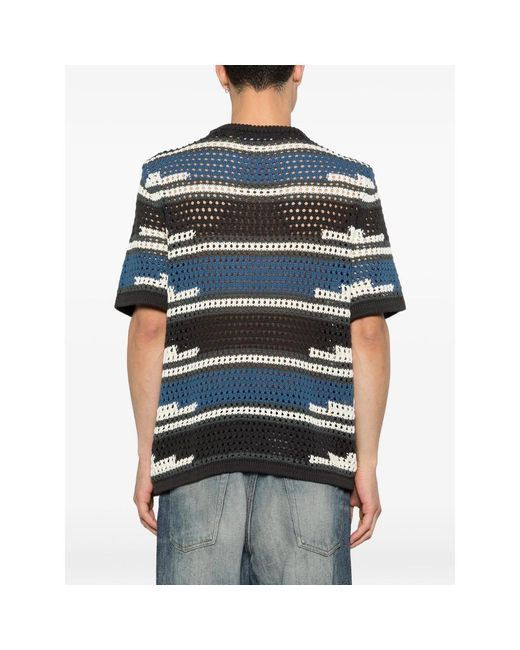 Daily Paper Blue Striped Open-Knit T-Shirt for men