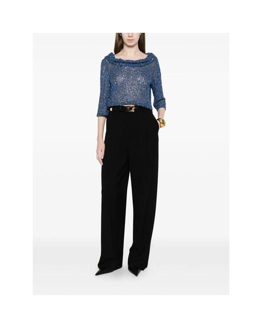 Fely Campo Blue Sequin Embellished Blouse