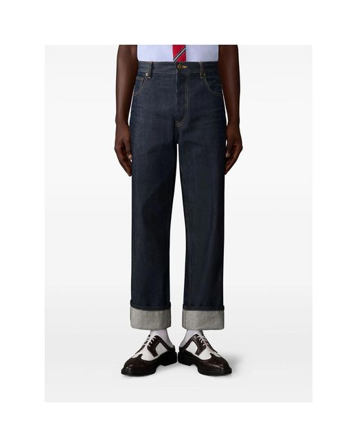 Thom Browne Blue Selvedge-Detail Backstrap Trousers for men