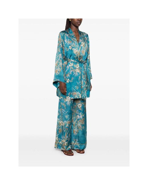 Forte_forte Blue Floral-Print Belted Jacket