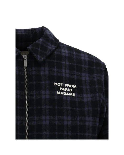 Drole de Monsieur Black Check-Pattern Slogan Jacket for men