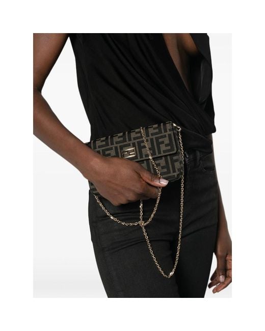 Fendi Black Baguette Ff-Motif Clutch Bag