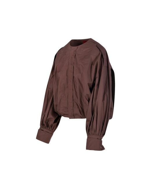 Thelatest Brown Balloon-Sleeve Shirt