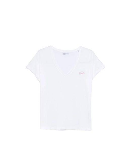 Maison Labiche White V-Neck Lettering T-Shirt