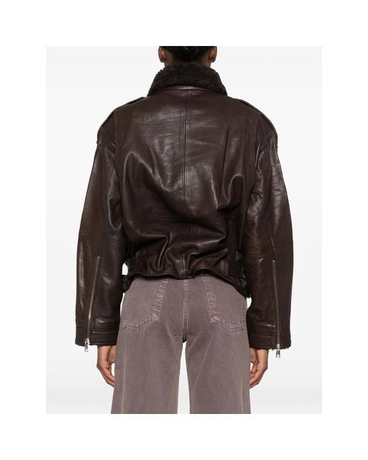 Gestuz Black Belted Shearling-Collar Jacket