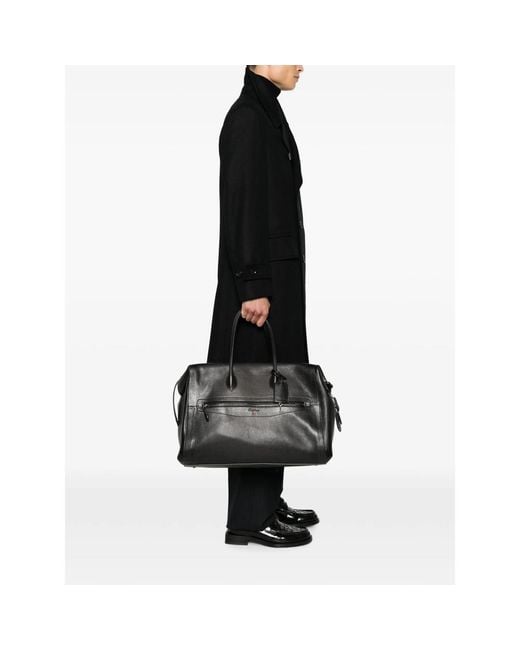 Santoni Black Grained-Leather Holdalls Bag for men